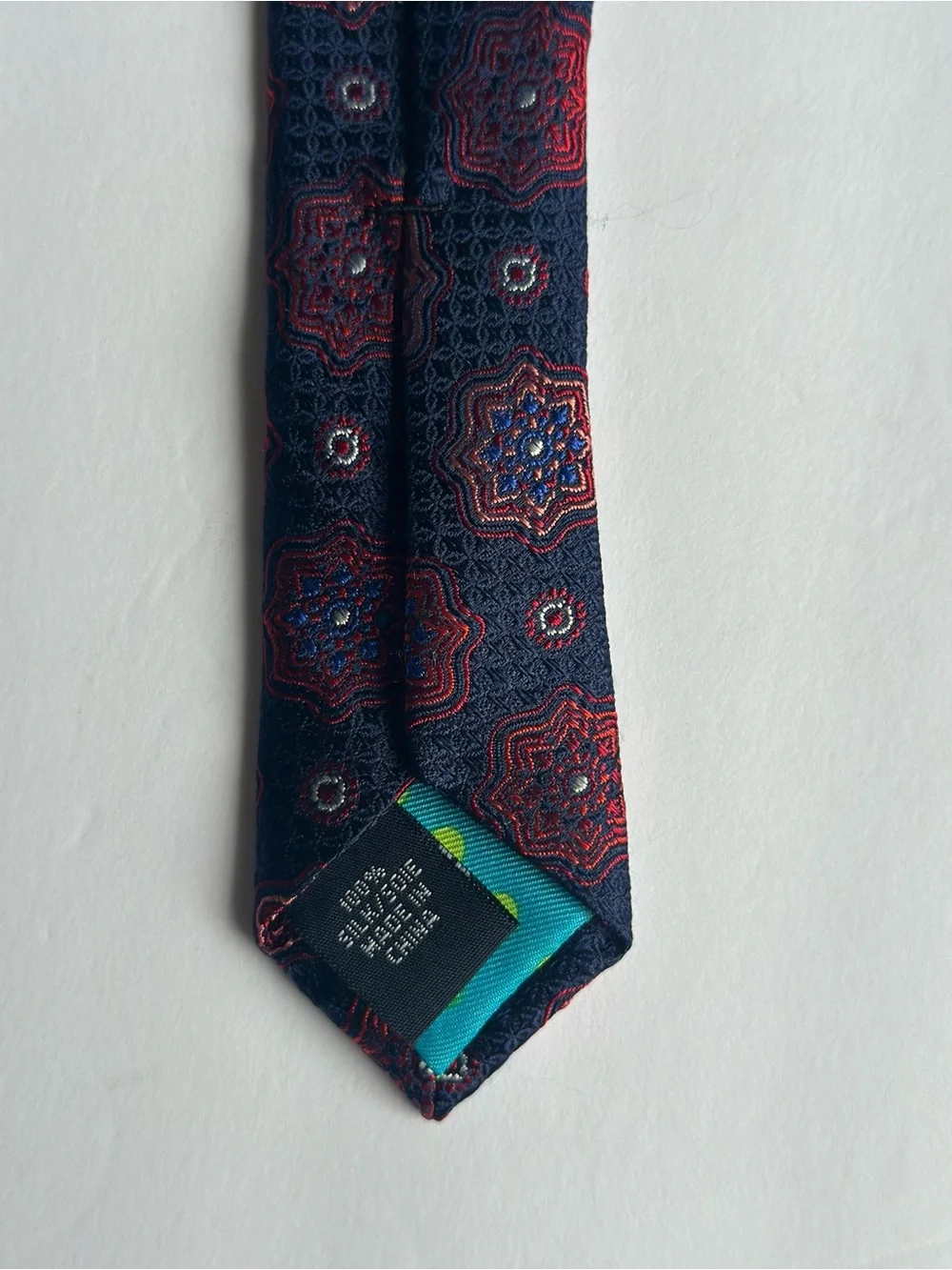 Ted Baker London Silk Tie Navy Blue Red Geometric Medallion Men's Necktie